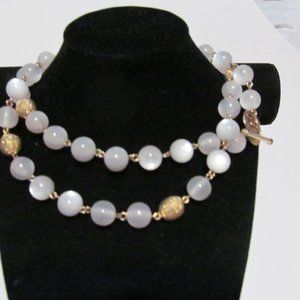 Rare Crown Trifari moonstone bead necklace signed